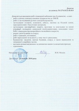 Приложение с перечнем работ к разрешению