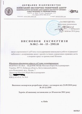 Заключение экспертного технического центра